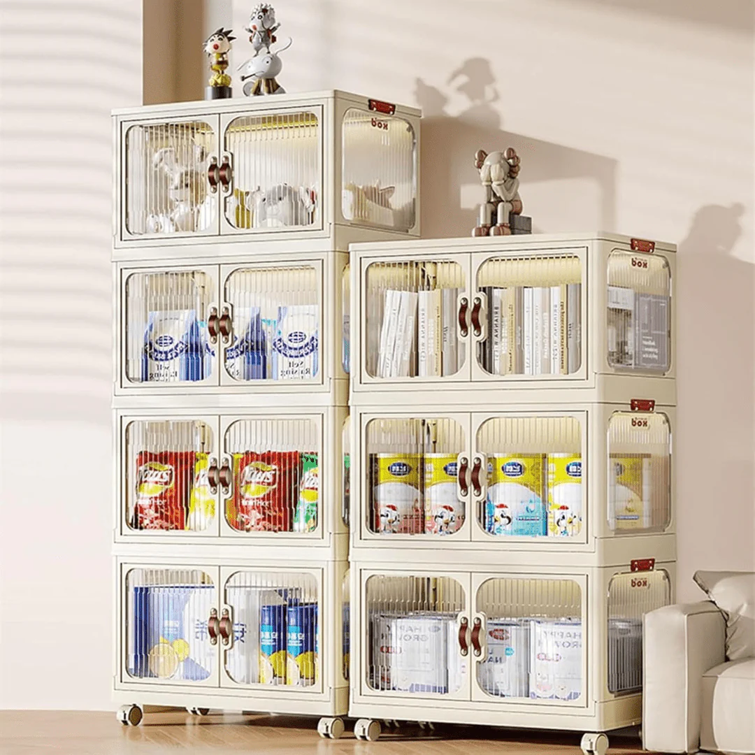 Multi-Layer Plastic Storage Cabinet with Lid & Wheels - Image 7