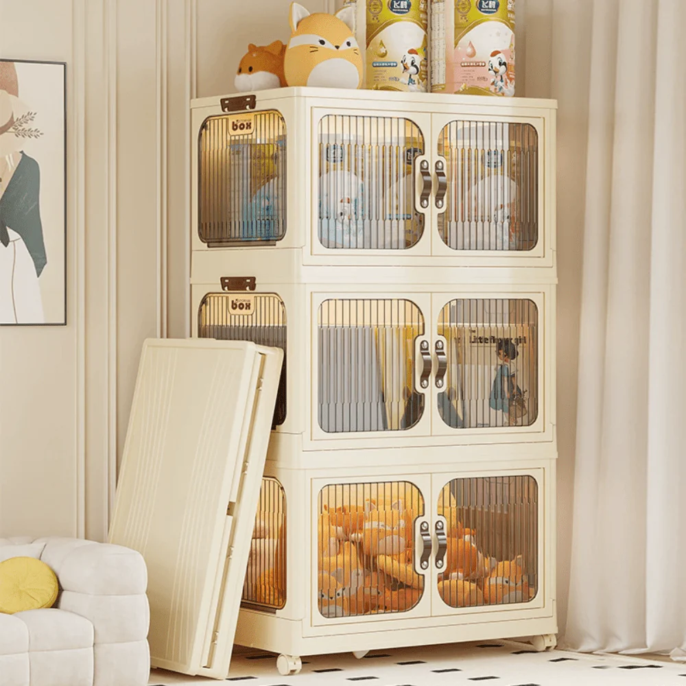 Multi-Layer Plastic Storage Cabinet with Lid & Wheels - Image 9
