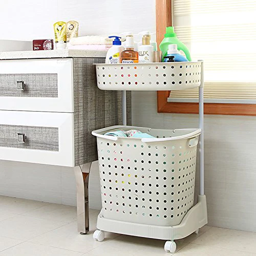 Multi-Layer Rolling Laundry Storage Rack with Top Shelf