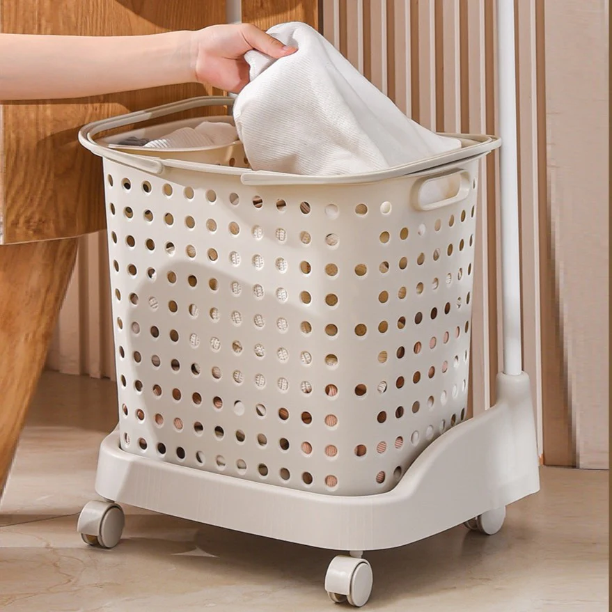 Multi-Layer Rolling Laundry Storage Rack with Top Shelf - Image 2