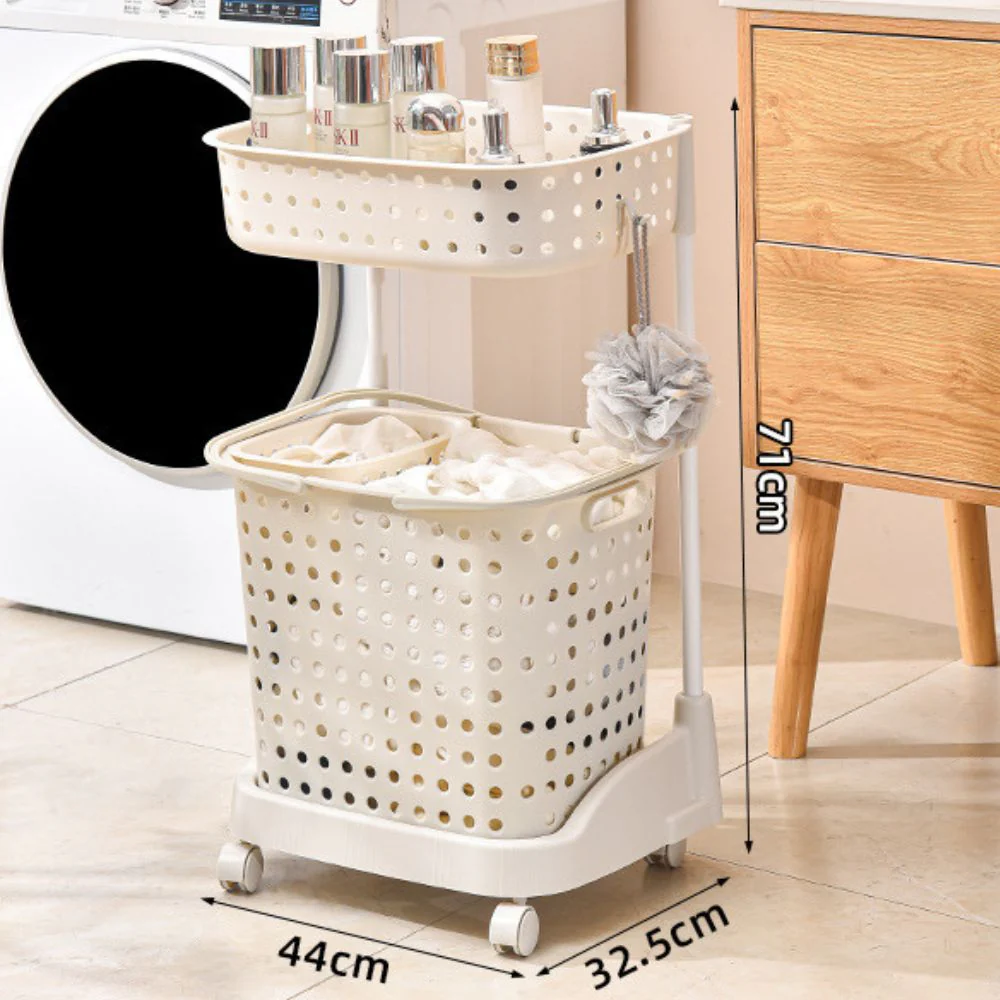 Multi-Layer Rolling Laundry Storage Rack with Top Shelf - Image 7