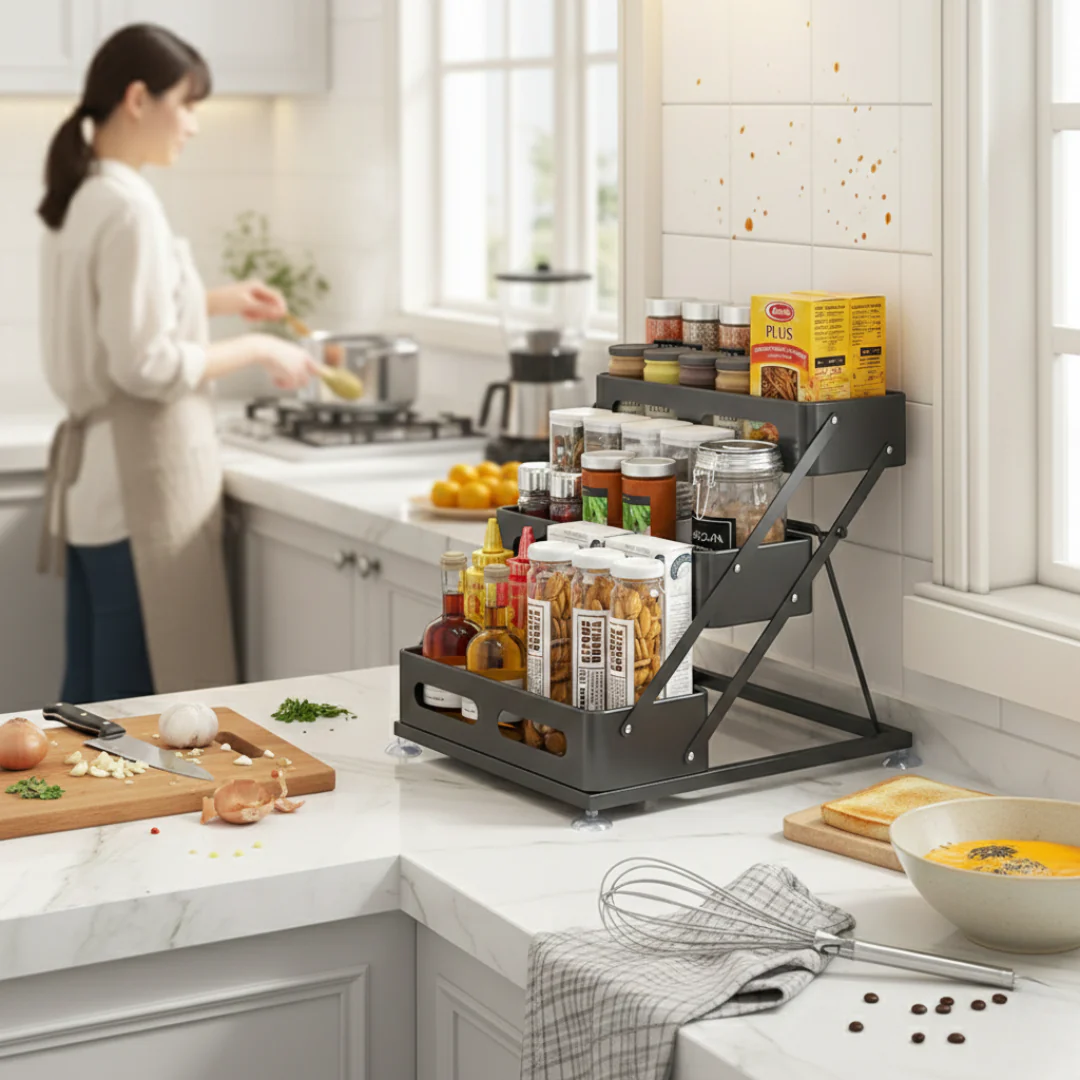 Multi-Layer Seasoning Rack Organizer with Triangular Support