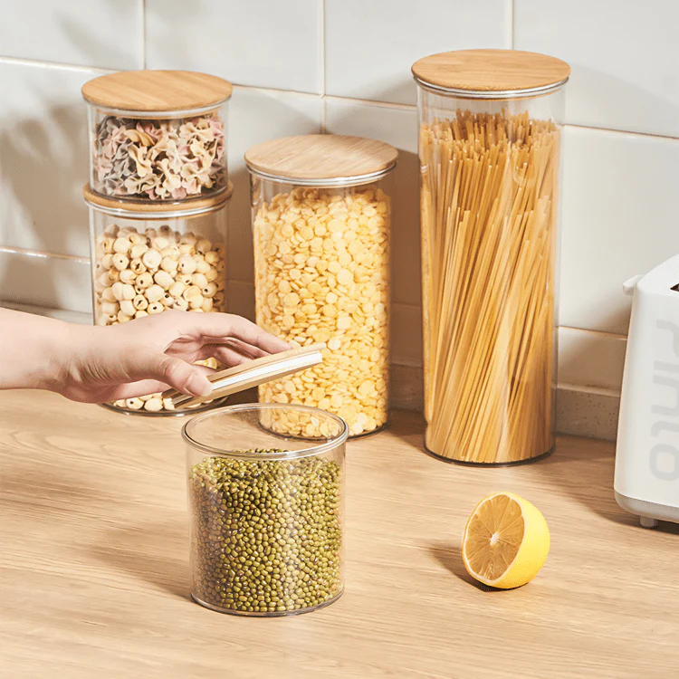 Multi-Purpose Airtight Plastic Transparent Food Storage Jar with Bamboo Lid - Image 3
