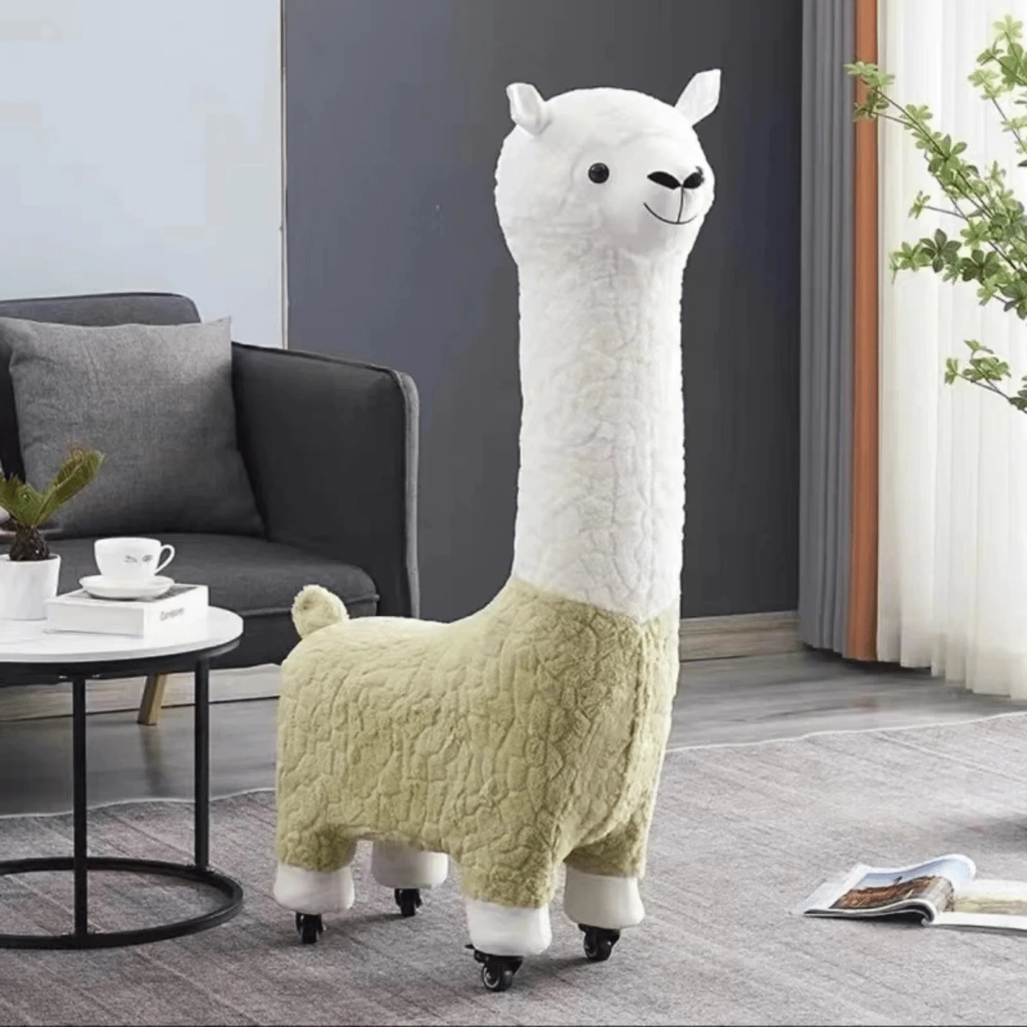 Multi-Purpose Alpaca Fleece Fabric Footstool with Wheels(115cm) - Image 3