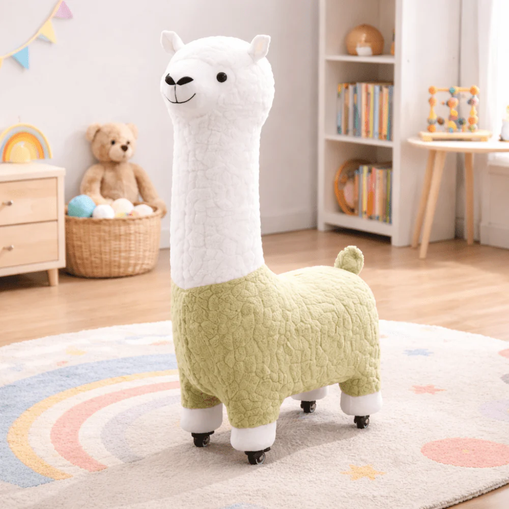 Multi-Purpose Alpaca Fleece Fabric Footstool with Wheels(115cm) - Image 4
