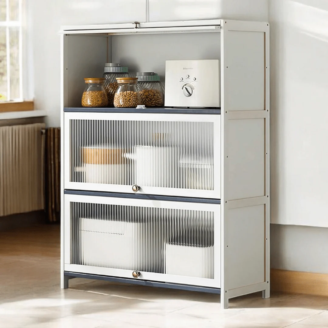 Multi-Purpose Bamboo & Acrylic Storage Cabinet with Flip Cover Doors (60cm) - Image 2