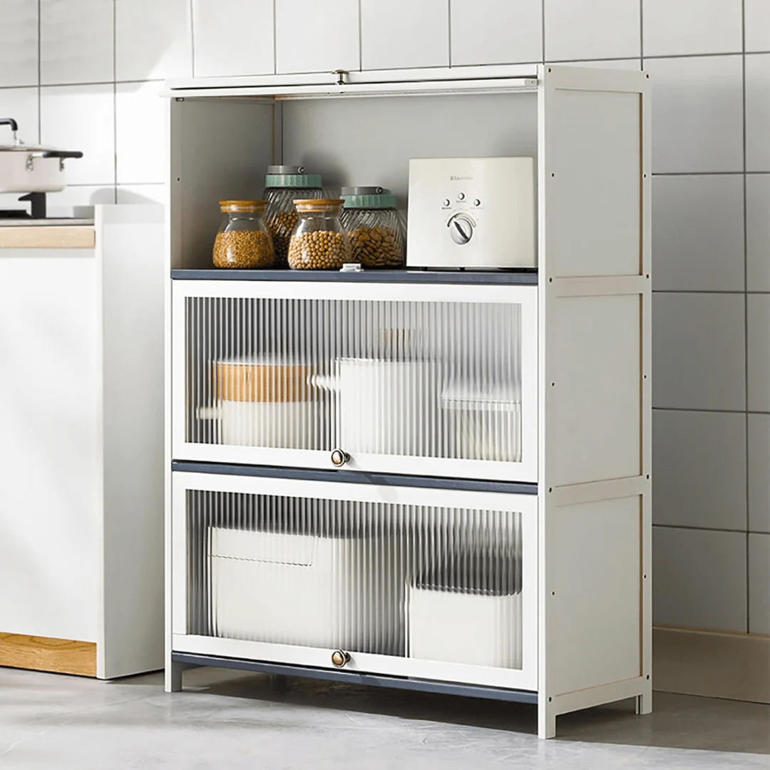 Multi-Purpose Bamboo & Acrylic Storage Cabinet with Flip Cover Doors (60cm) - Image 4