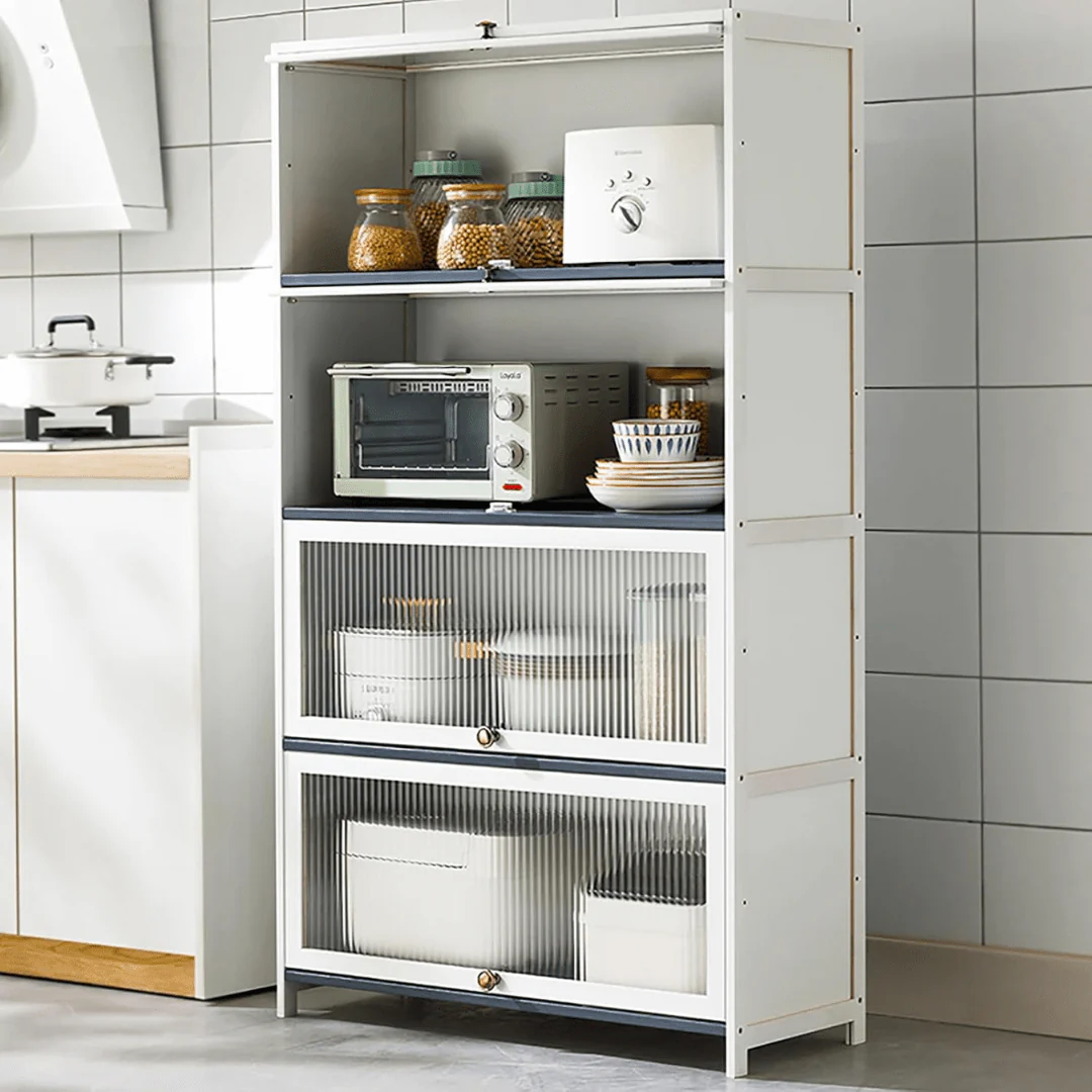Multi-Purpose Bamboo & Acrylic Storage Cabinet with Flip Cover Doors (60cm) - Image 6