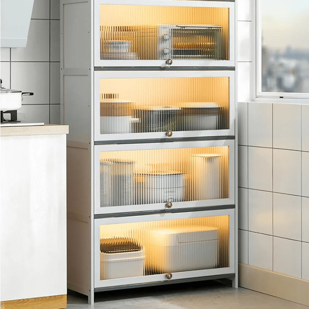 Multi-Purpose Bamboo & Acrylic Storage Cabinet with Flip Cover Doors (60cm) - Image 7