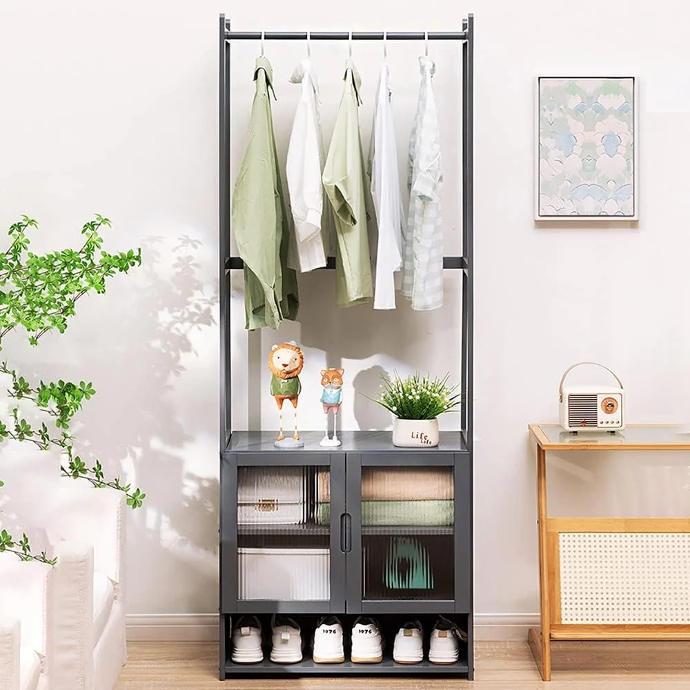 Multi-Purpose Bamboo Wood Clothing Rack Organizer with Shoe Rack (62cm) - Image 4