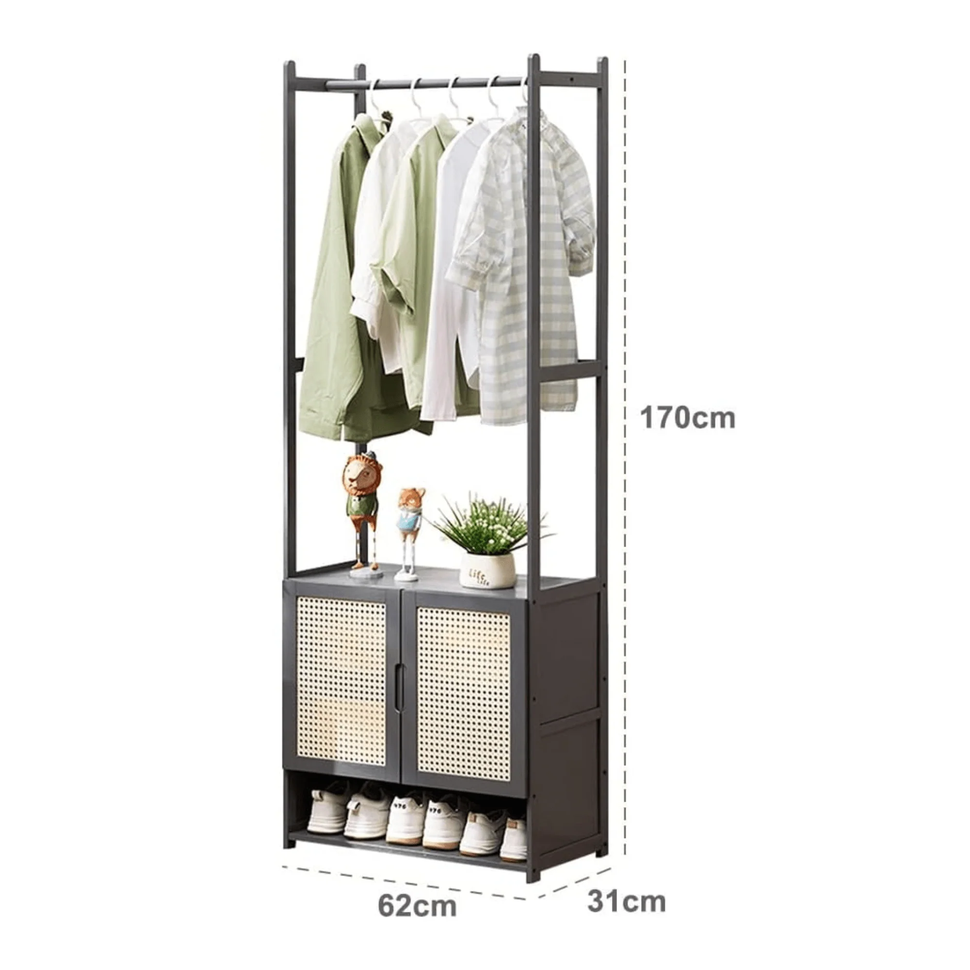 Multi-Purpose Bamboo Wood Clothing Rack Organizer with Shoe Rack (62cm) - Image 6