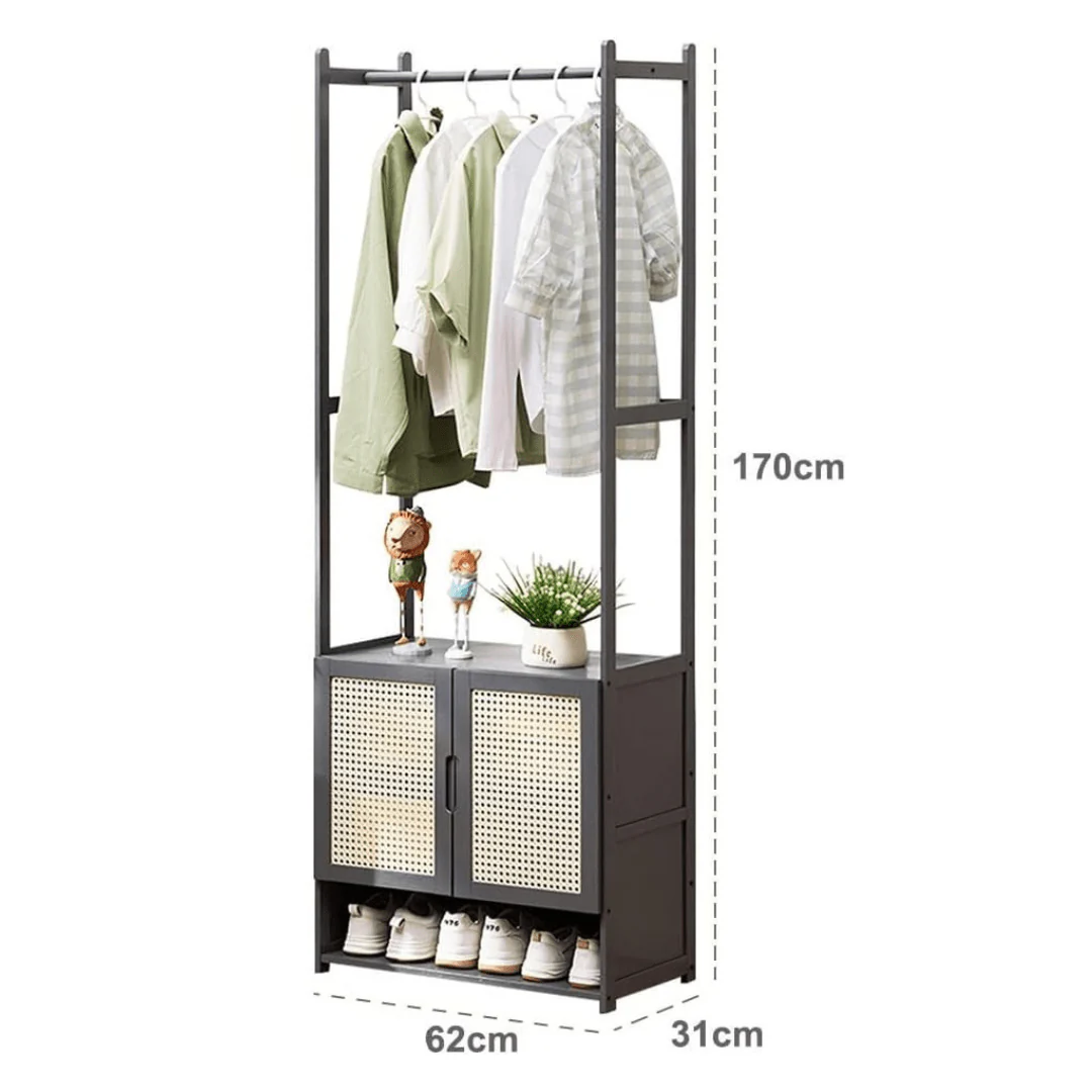 Multi-Purpose Bamboo Wood Clothing Rack Organizer with Shoe Rack (Black-62cm) - Image 6
