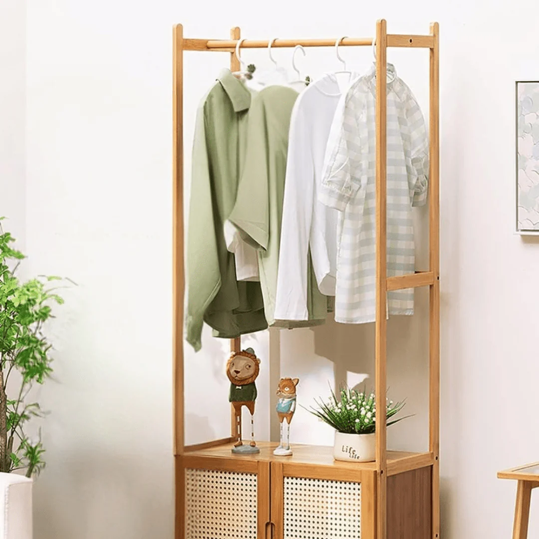 Multi-Purpose Bamboo Wood Clothing Rack Organizer with Shoe Rack (Brown-62cm) - Image 4