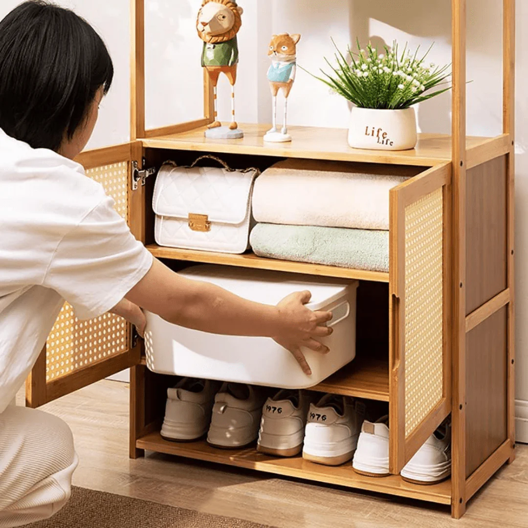 Multi-Purpose Bamboo Wood Clothing Rack Organizer with Shoe Rack (Brown-62cm) - Image 5