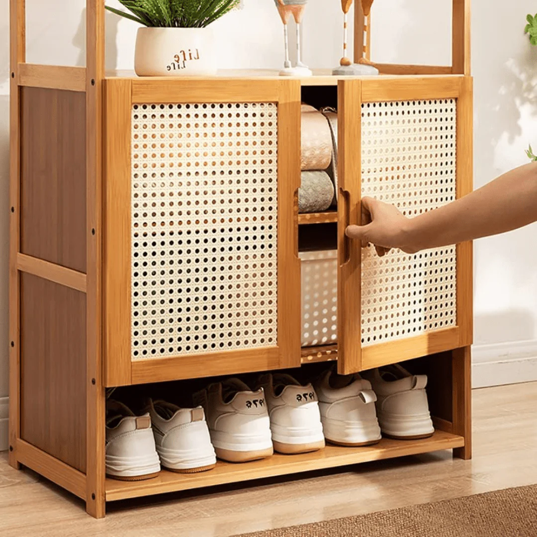 Multi-Purpose Bamboo Wood Clothing Rack Organizer with Shoe Rack (Brown-62cm) - Image 7
