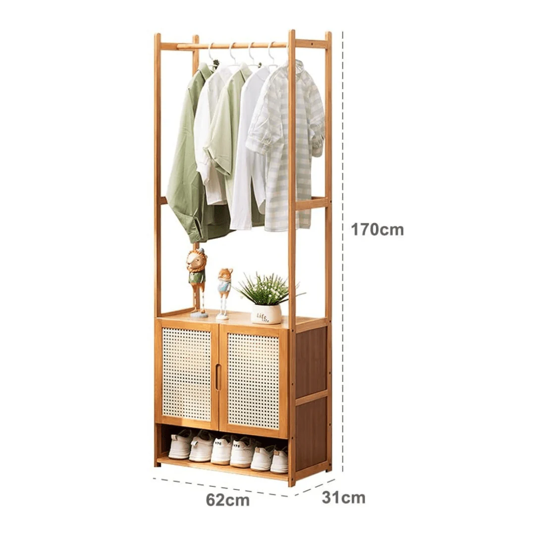 Multi-Purpose Bamboo Wood Clothing Rack Organizer with Shoe Rack (Brown-62cm) - Image 8