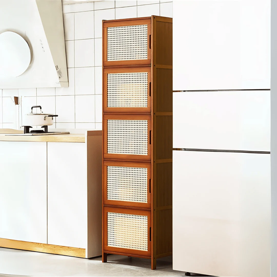 Multi-Purpose Bamboo Wood Storage Cabinet (Brown-43cm) - Image 5