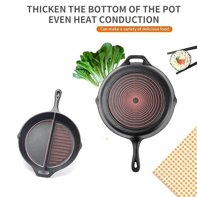 Multi-Purpose Cast Iron Flat & Grooved Cooking Pan(32cm) - Image 5