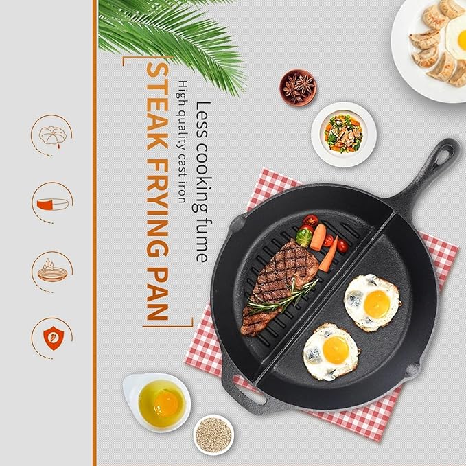 Multi-Purpose Cast Iron Flat & Grooved Cooking Pan(32cm) - Image 6
