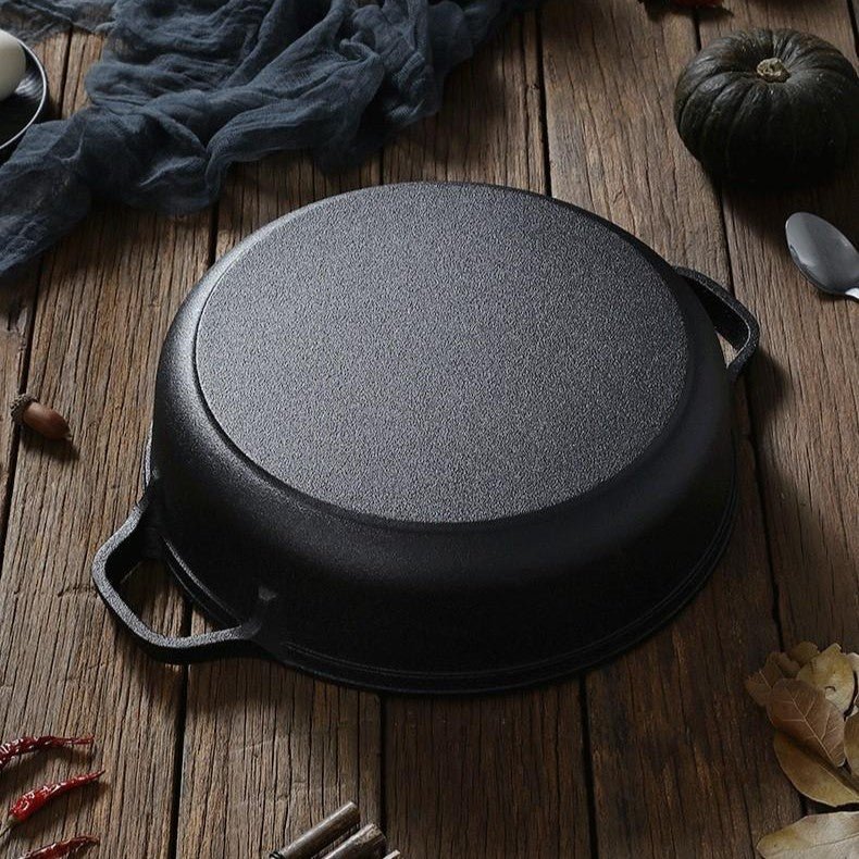 Multi-Purpose Cast Iron Skillet with Lid and Ear Handles (25cm) - Image 9