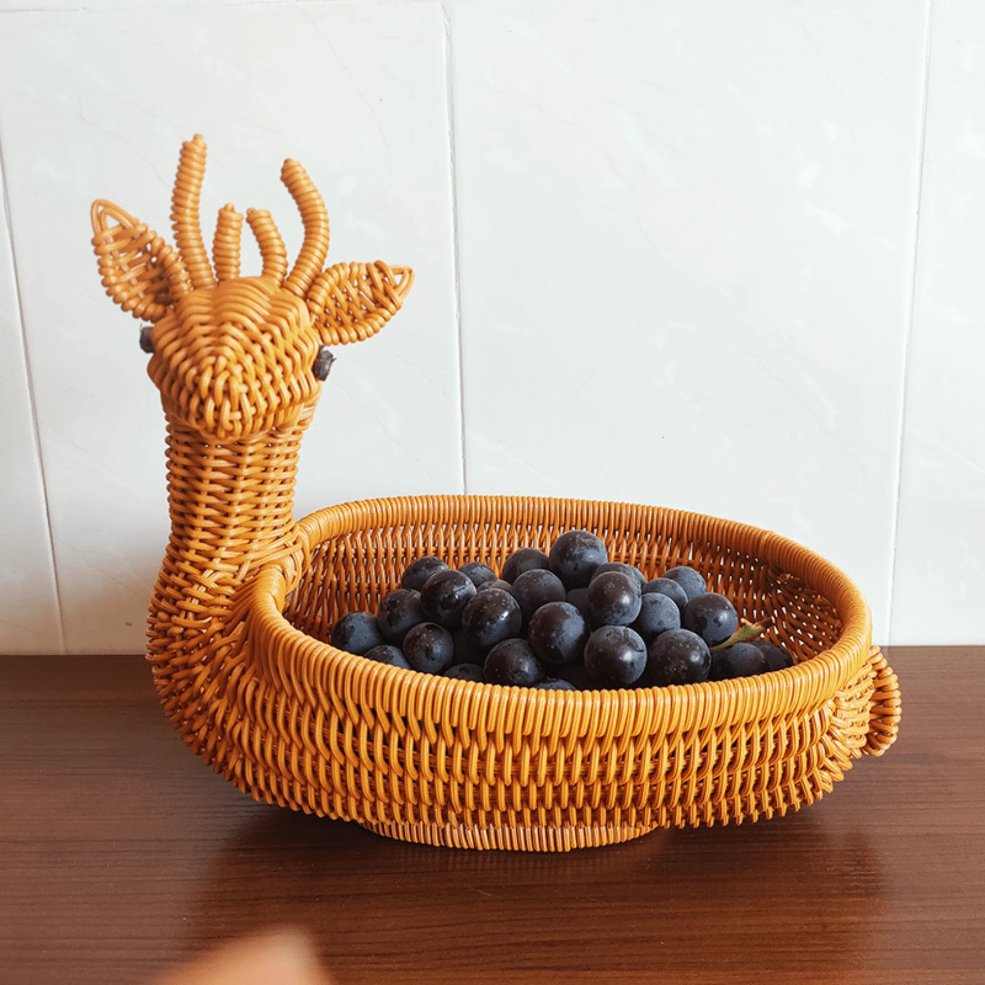 Multi-Purpose Deer-Shaped Imitation Rattan Food & Bread Basket (32cm) - Image 2