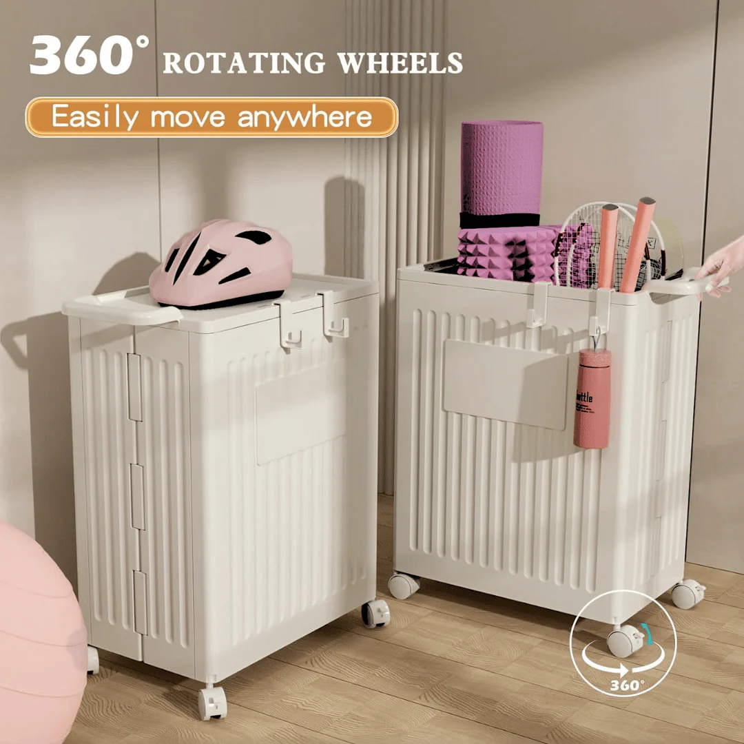 Multi-Purpose Foldable Storage Organizer Basket with Wheels - Image 3