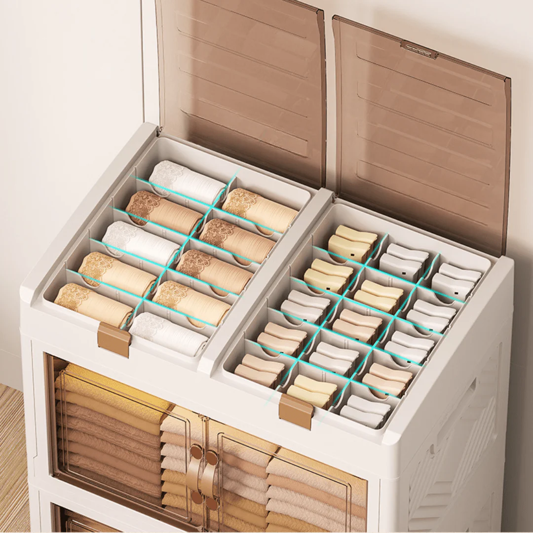 Multi-Purpose Foldable Storage Organizer Wardrobe With Wheels - Image 5