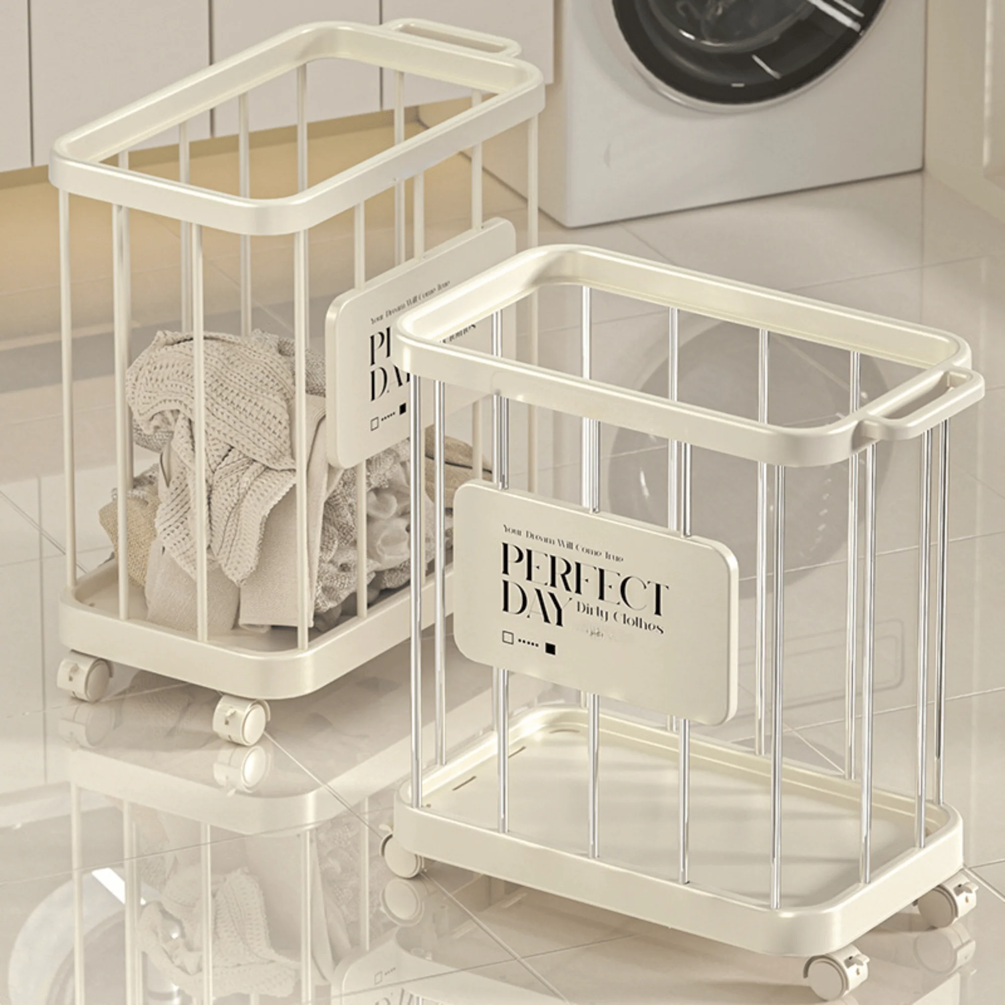 Multi-Purpose Household Plastic Storage Basket for Laundry with Wheels - Image 3