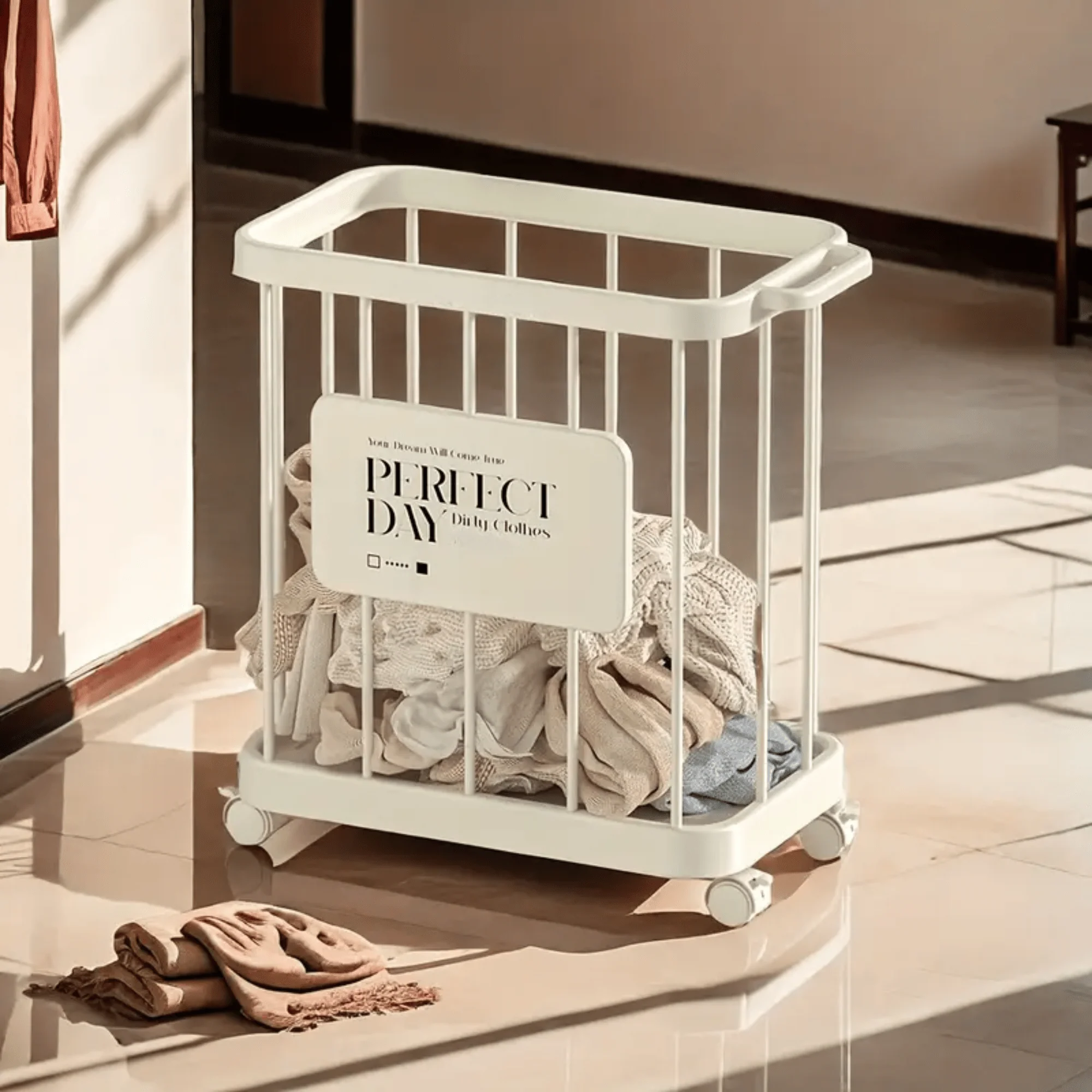 Multi-Purpose Household Plastic Storage Basket for Laundry with Wheels - Image 4