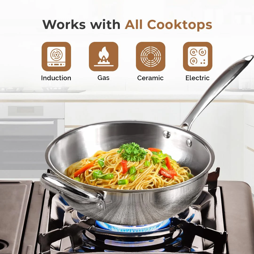 Multi-Purpose Non-Stick Tri-Ply Stainless Steel Wok(26 cm) - Image 2