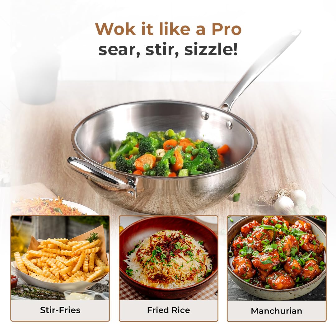 Multi-Purpose Non-Stick Tri-Ply Stainless Steel Wok(26 cm) - Image 4