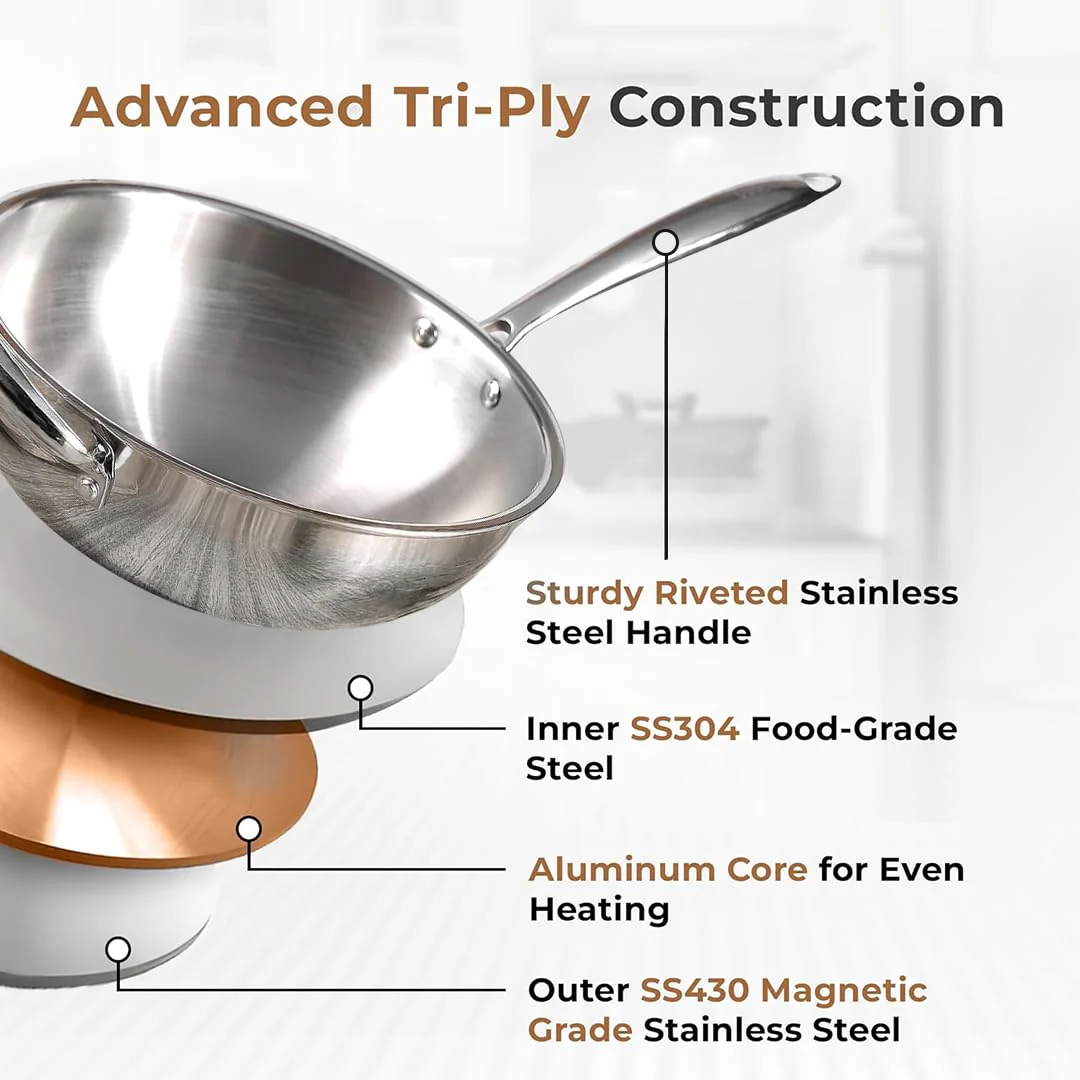 Multi-Purpose Non-Stick Tri-Ply Stainless Steel Wok(26 cm) - Image 6