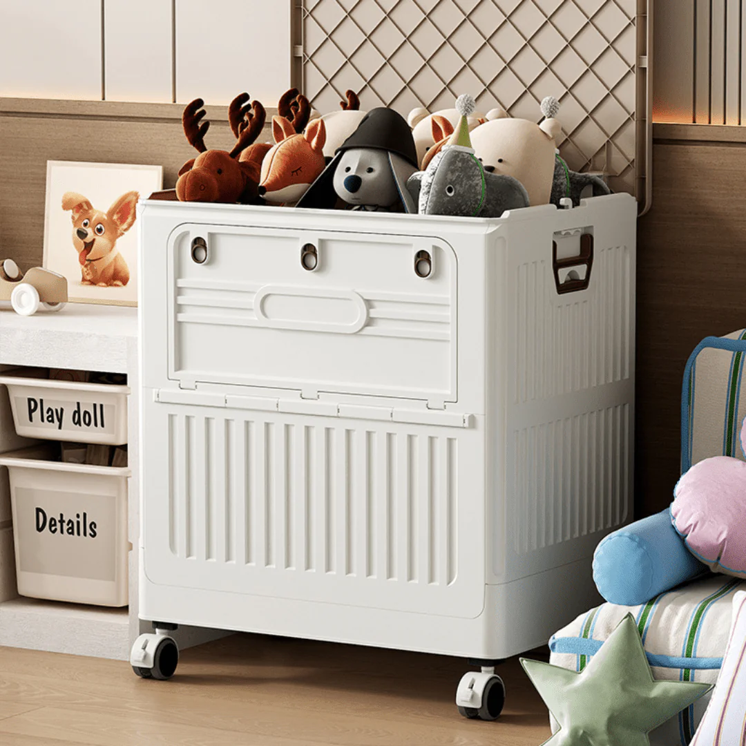 Multi-Purpose Plastic Foldable Clothing and Toy Storage Box with Wheels - Image 2