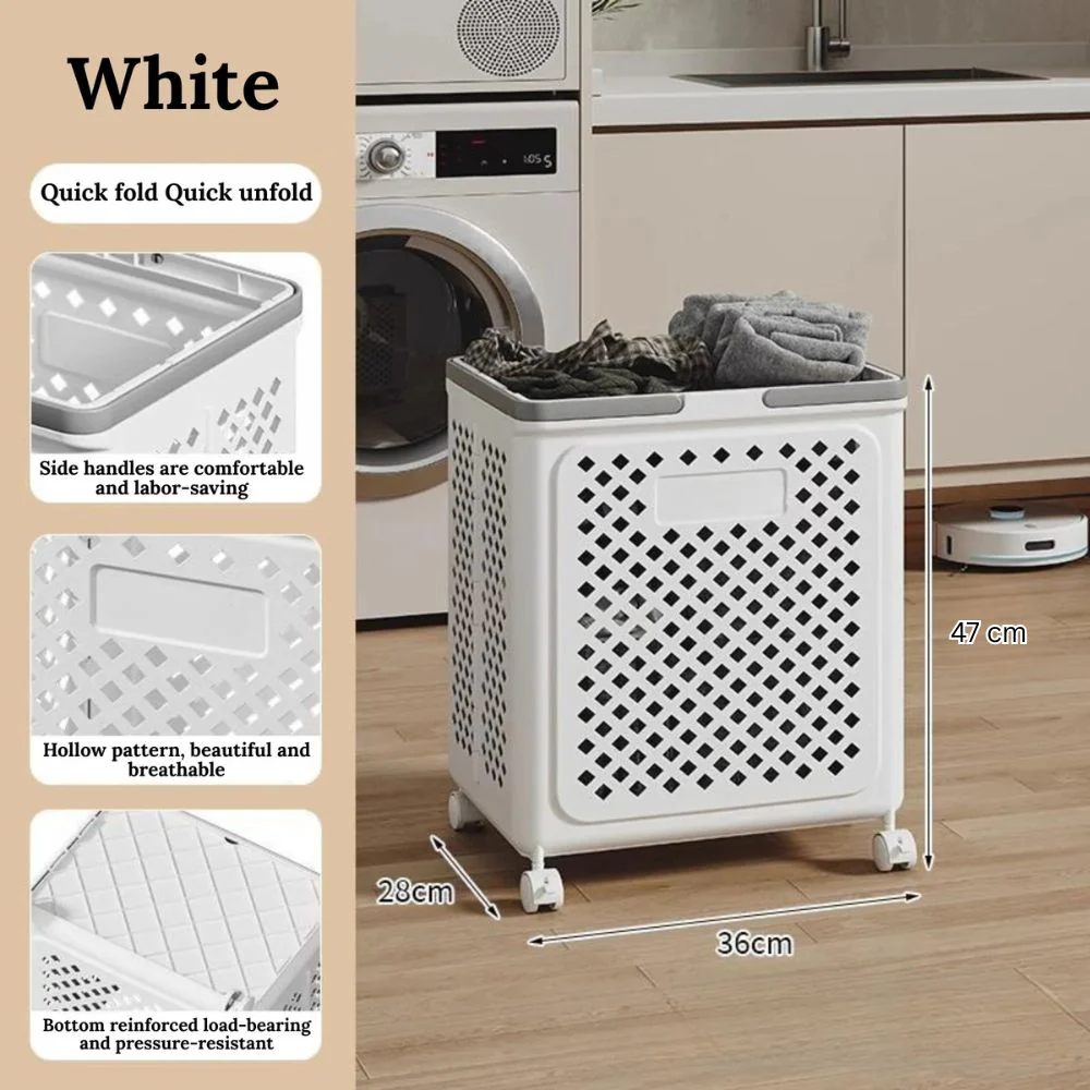 Multi-Purpose Plastic Foldable Laundry Basket with 360° Wheels - Image 10