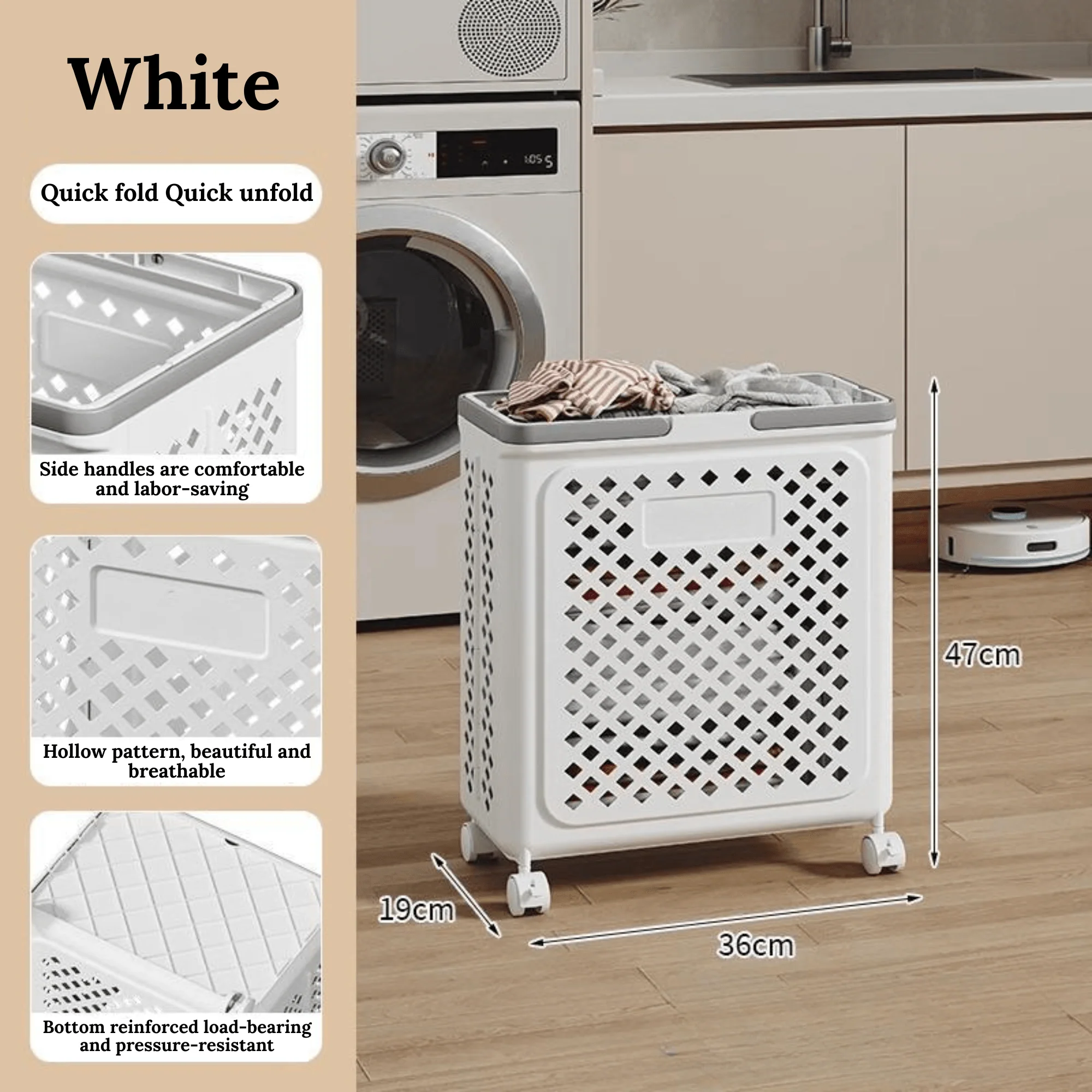 Multi-Purpose Plastic Foldable Laundry Basket with 360° Wheels - Image 7