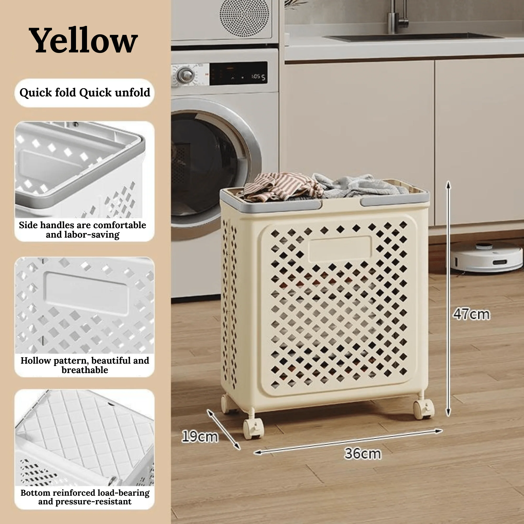Multi-Purpose Plastic Foldable Laundry Basket with 360° Wheels - Image 8
