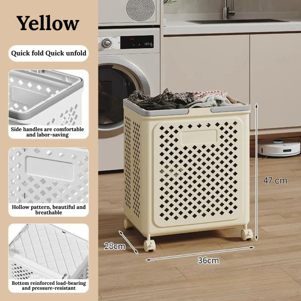Multi-Purpose Plastic Foldable Laundry Basket with 360° Wheels - Image 9