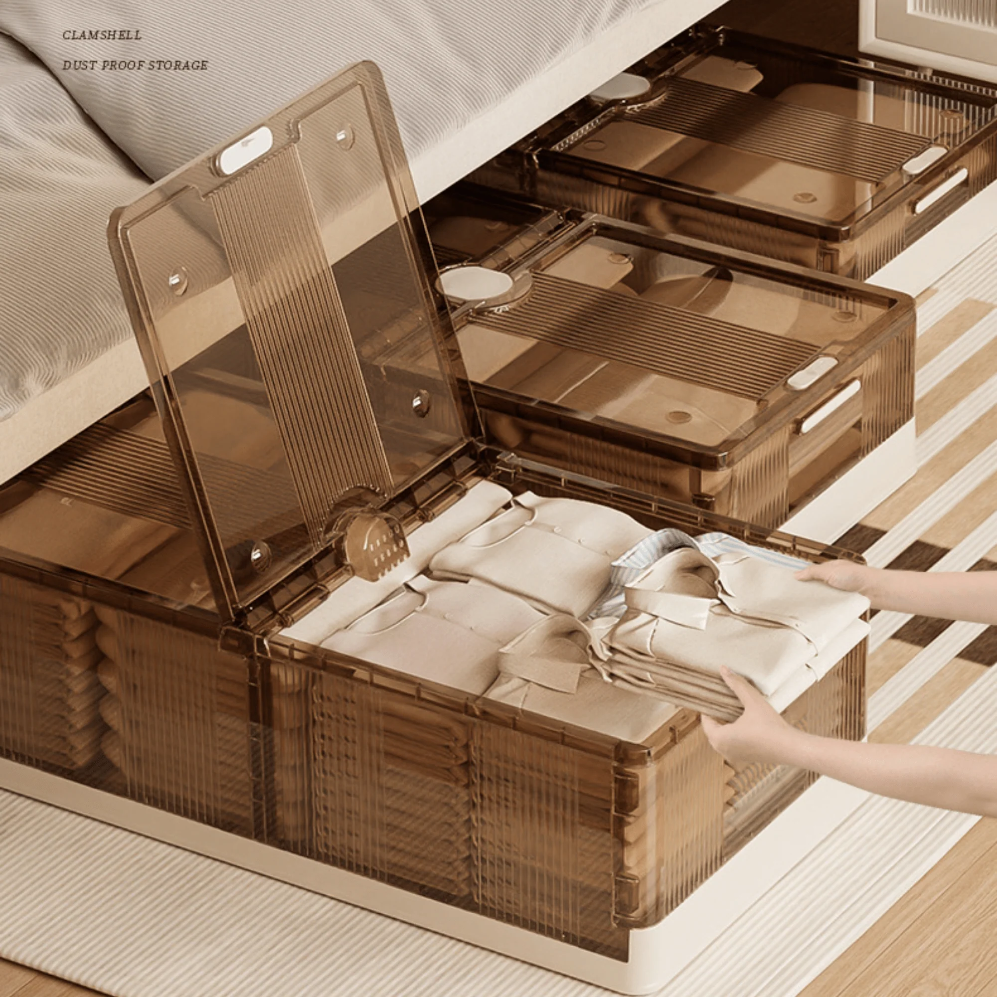 Multi-Purpose Plastic Foldable Underbed Storage Box with Wheels - Image 2