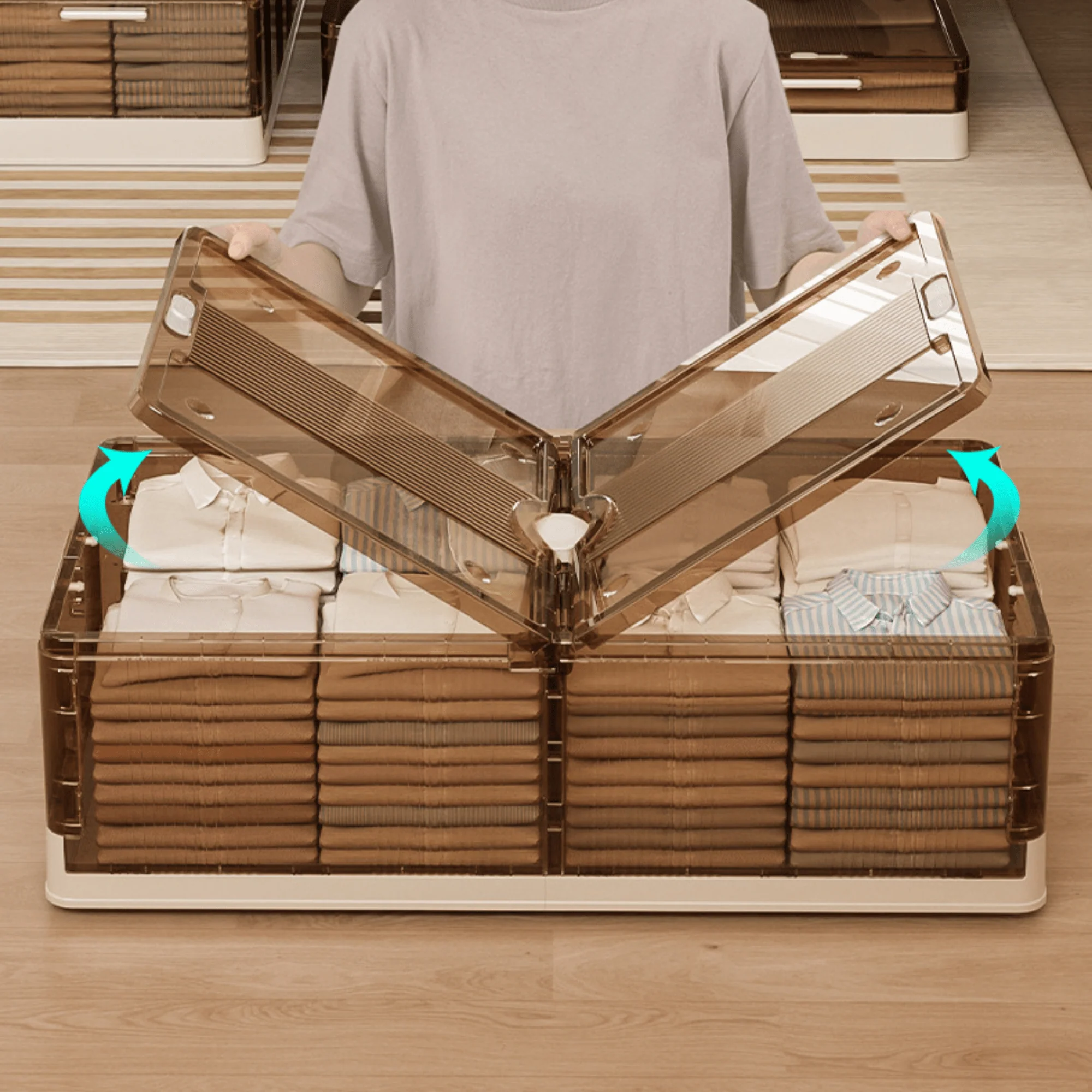 Multi-Purpose Plastic Foldable Underbed Storage Box with Wheels - Image 3