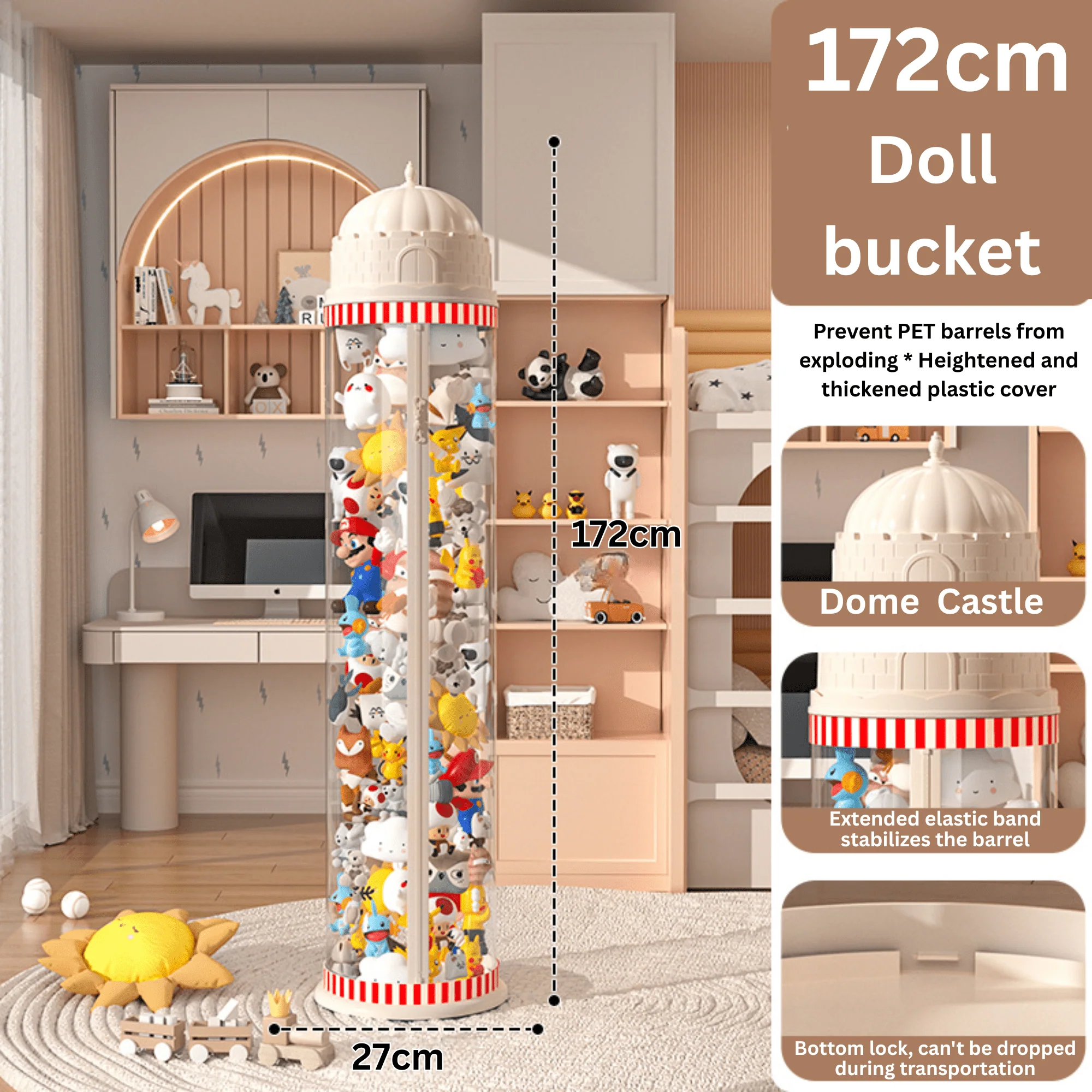 Multi-Purpose Plastic Princess Castle Doll Storage Bucket with Zipper (27cm) - Image 11