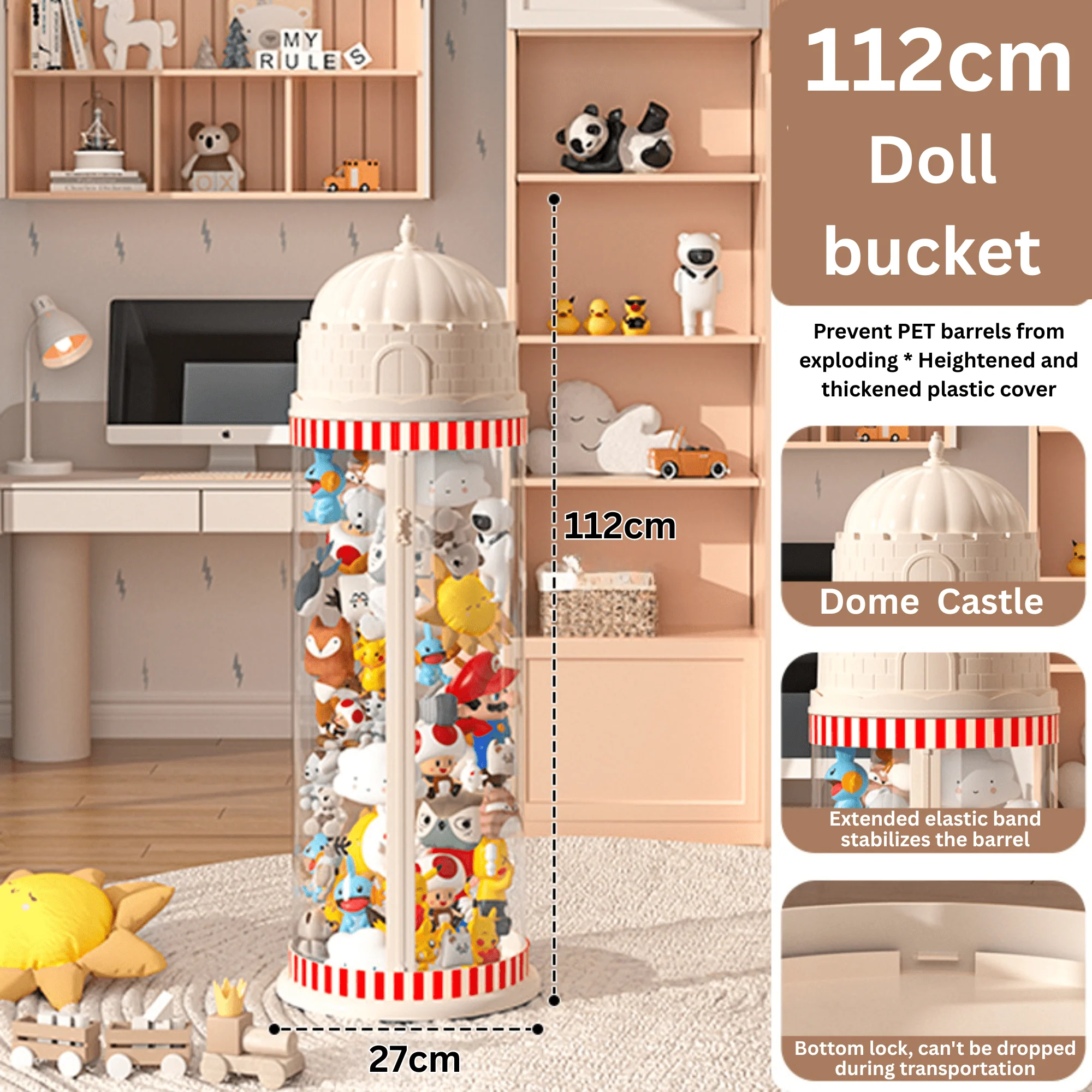 Multi-Purpose Plastic Princess Castle Doll Storage Bucket with Zipper (27cm) - Image 7