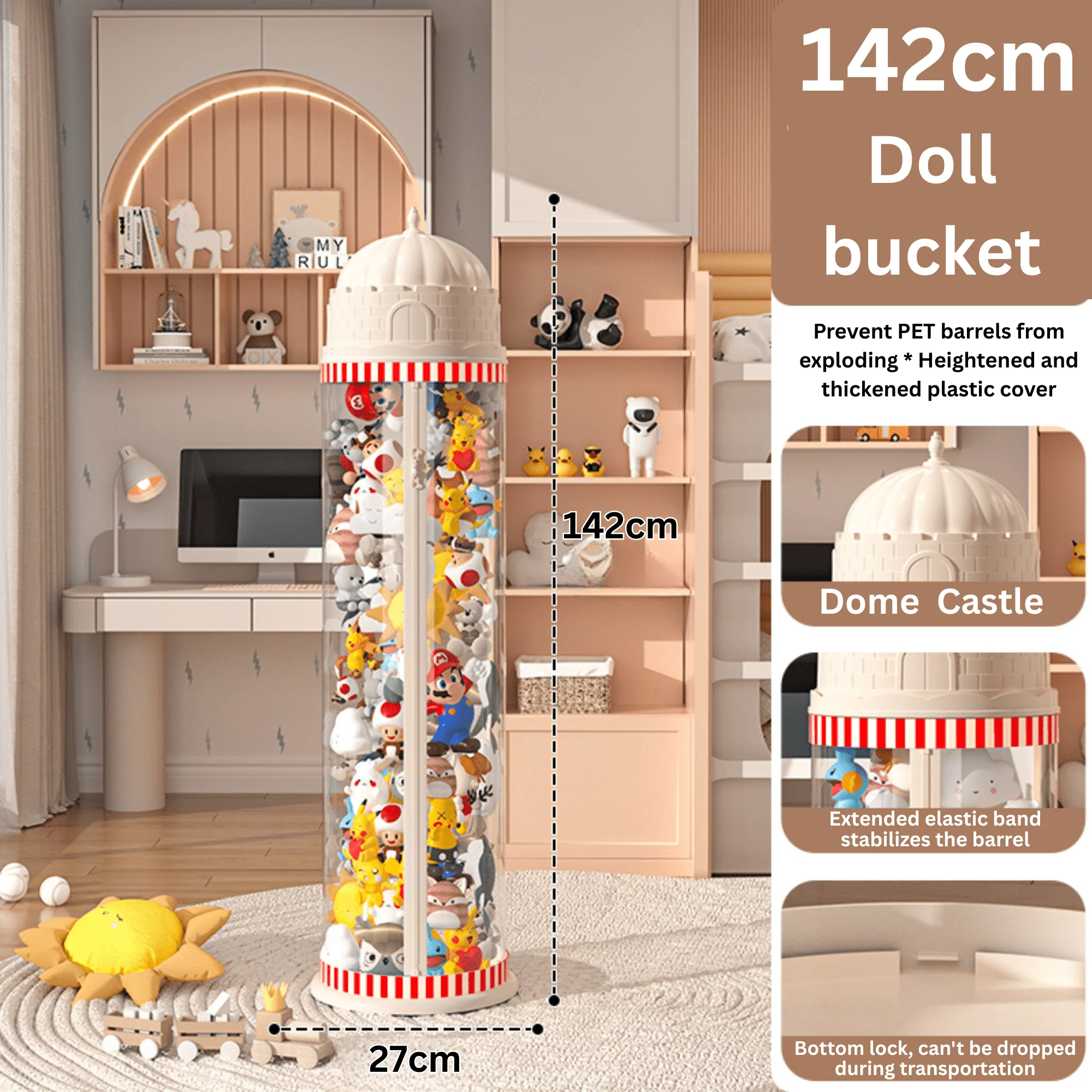 Multi-Purpose Plastic Princess Castle Doll Storage Bucket with Zipper (27cm) - Image 9