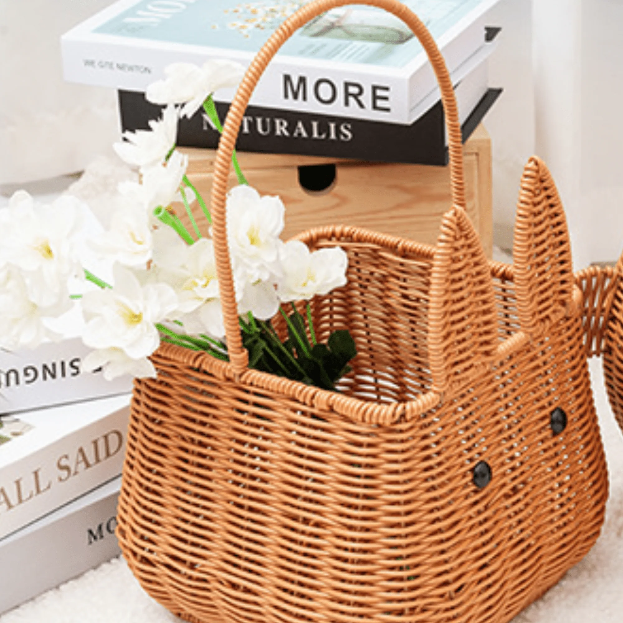 Multi-Purpose Rattan-Style Snack Storage Basket with Handle - Image 3