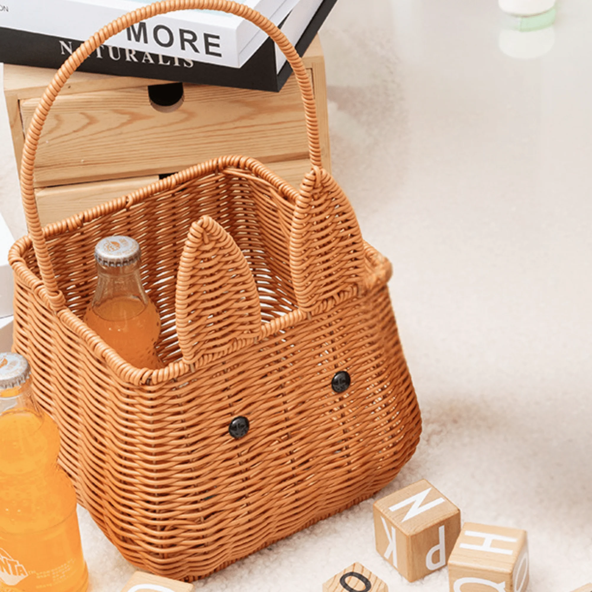Multi-Purpose Rattan-Style Snack Storage Basket with Handle - Image 4