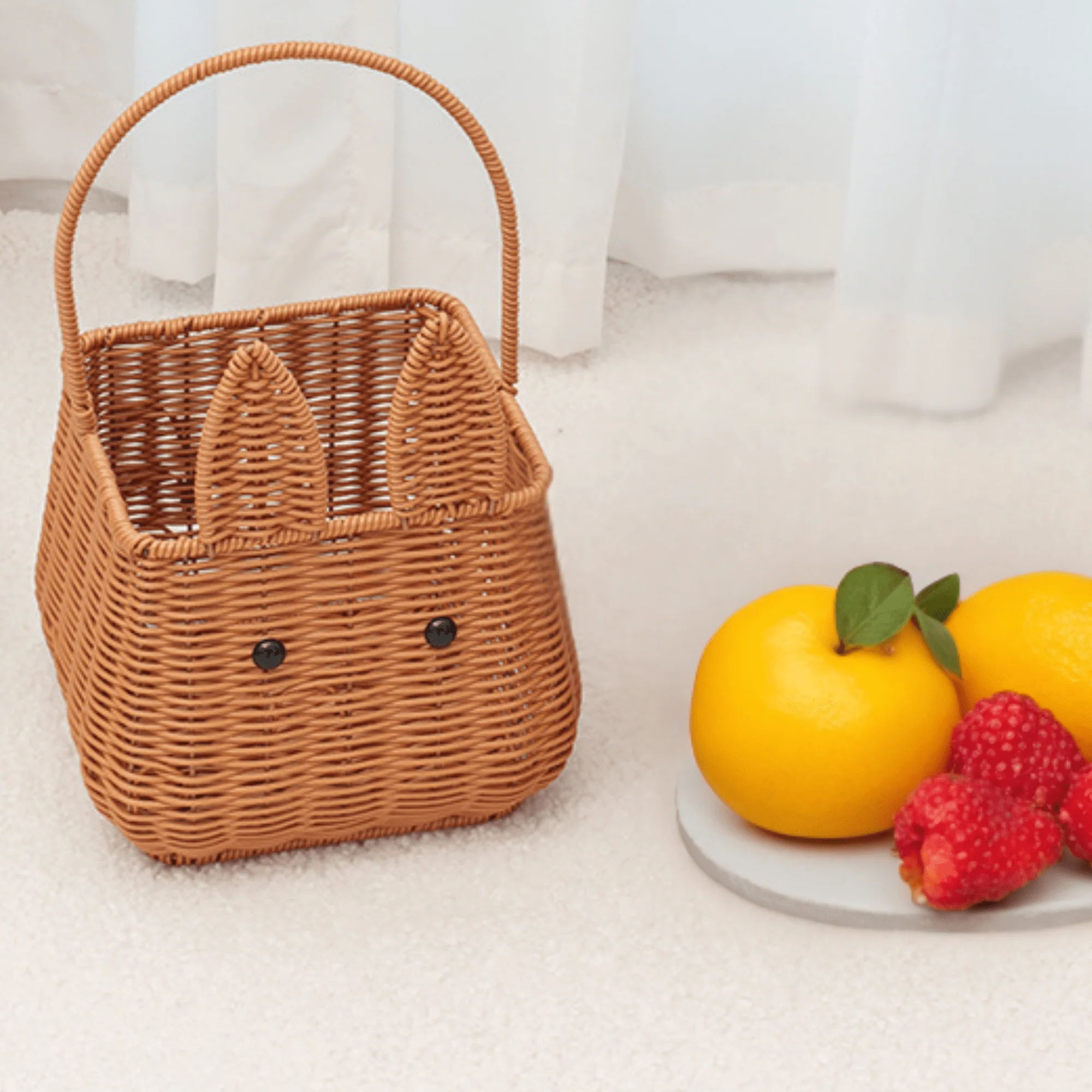 Multi-Purpose Rattan-Style Snack Storage Basket with Handle - Image 5
