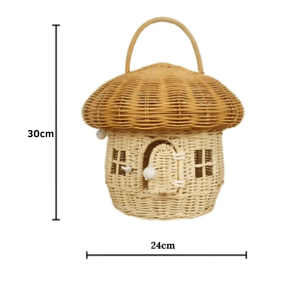 Multi-Purpose Rattan Woven Mushroom Storage Basket with Lid - Image 6