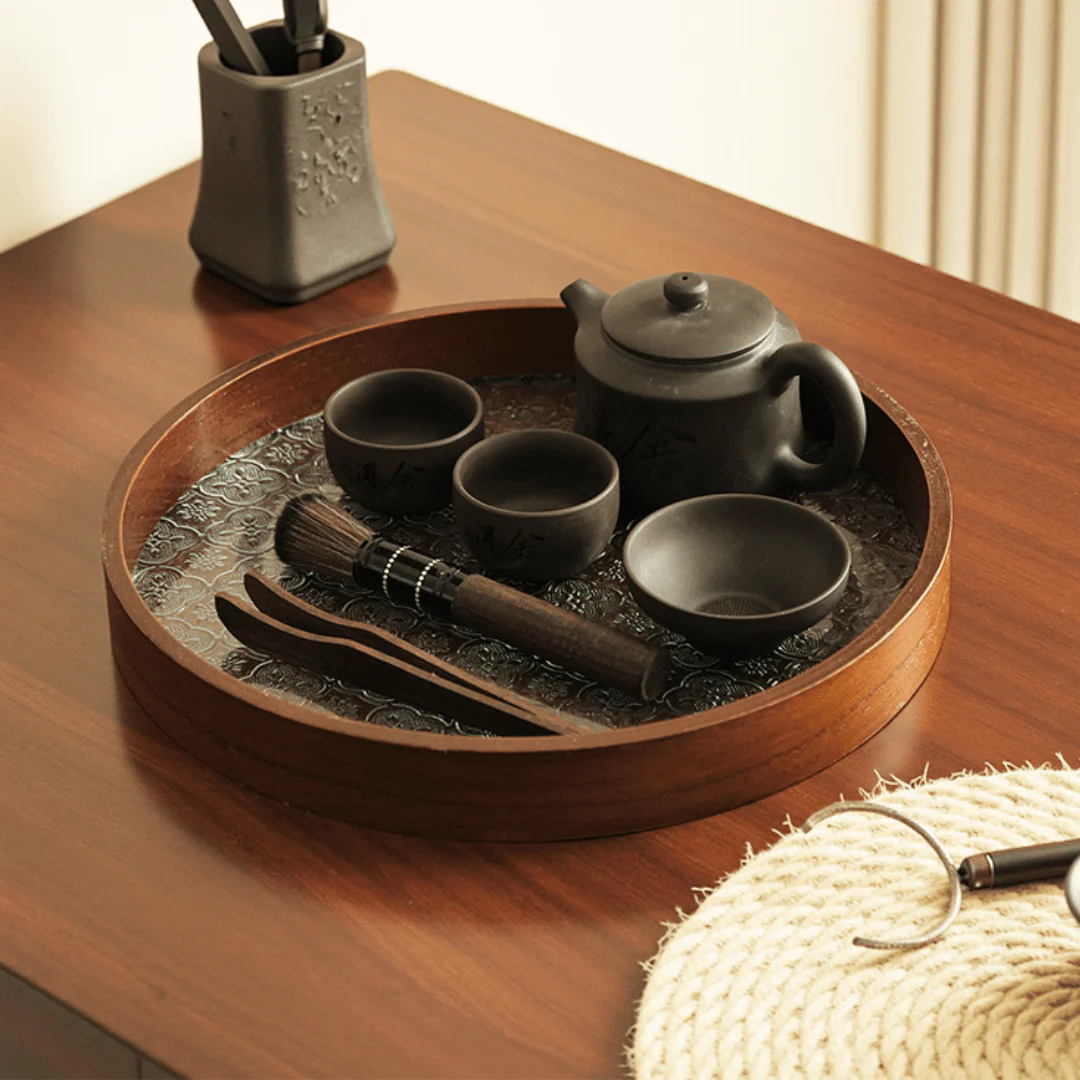 Multi-Purpose Round Wooden Glass Decorative Serving Tray - Image 2