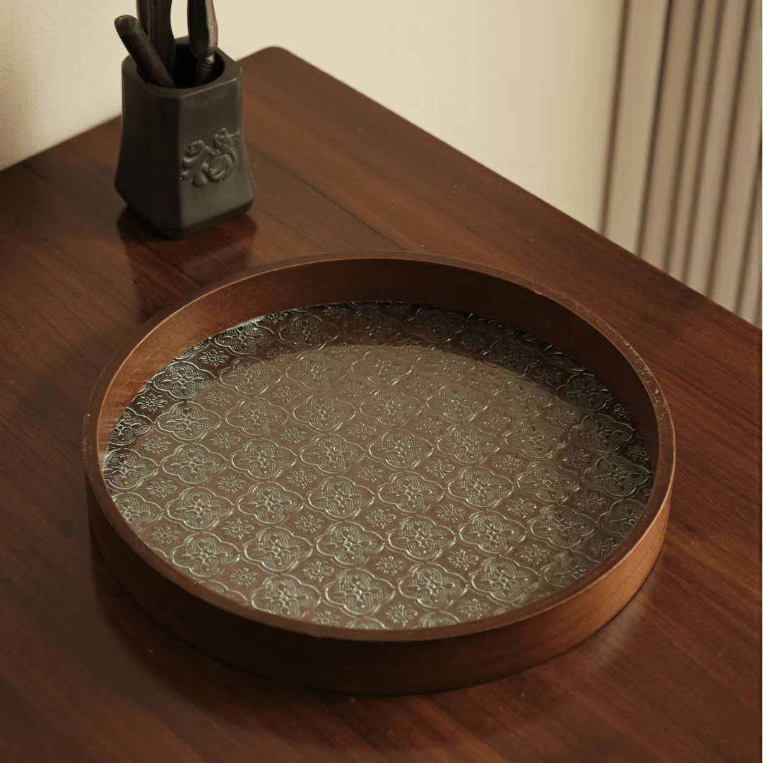 Multi-Purpose Round Wooden Glass Decorative Serving Tray - Image 3