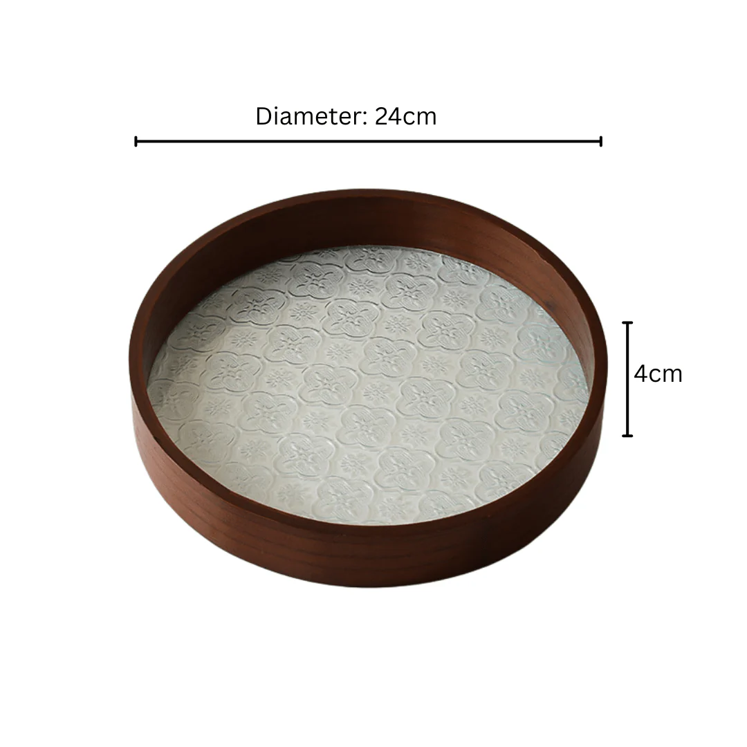 Multi-Purpose Round Wooden Glass Decorative Serving Tray - Image 6