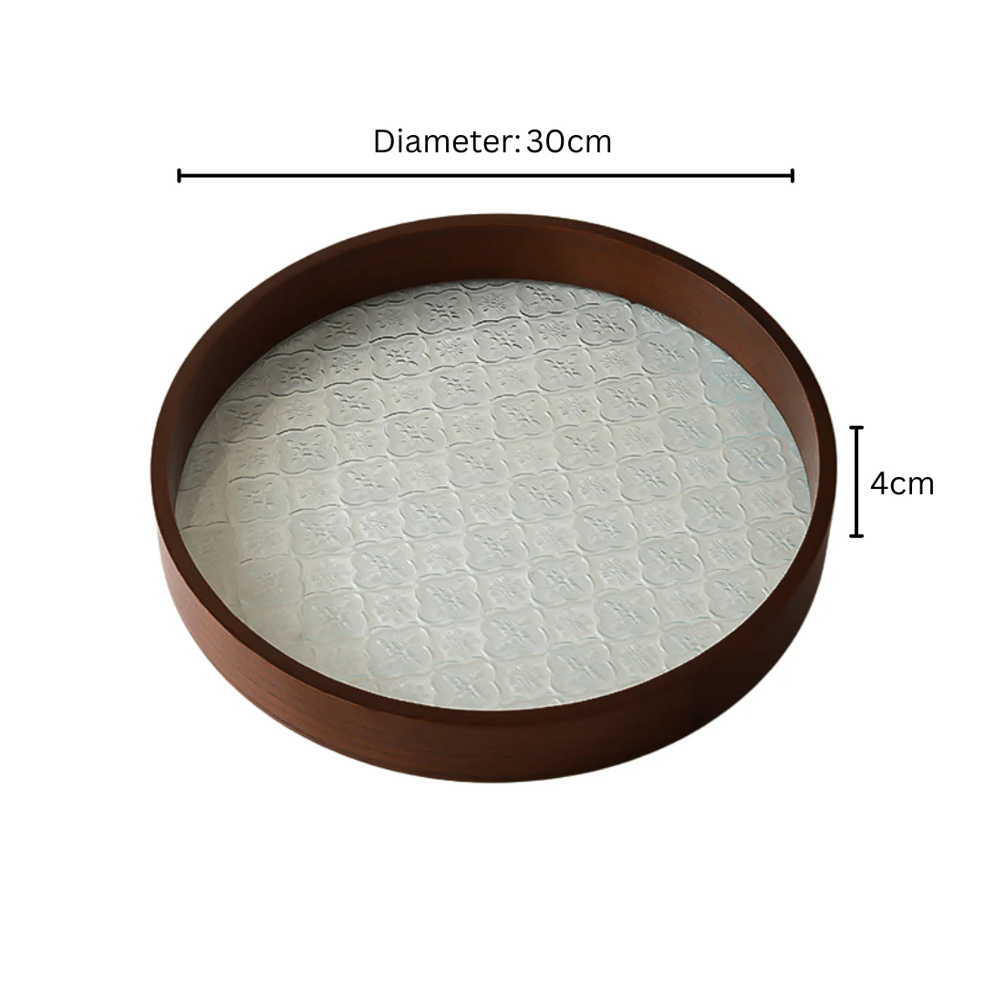 Multi-Purpose Round Wooden Glass Decorative Serving Tray - Image 7
